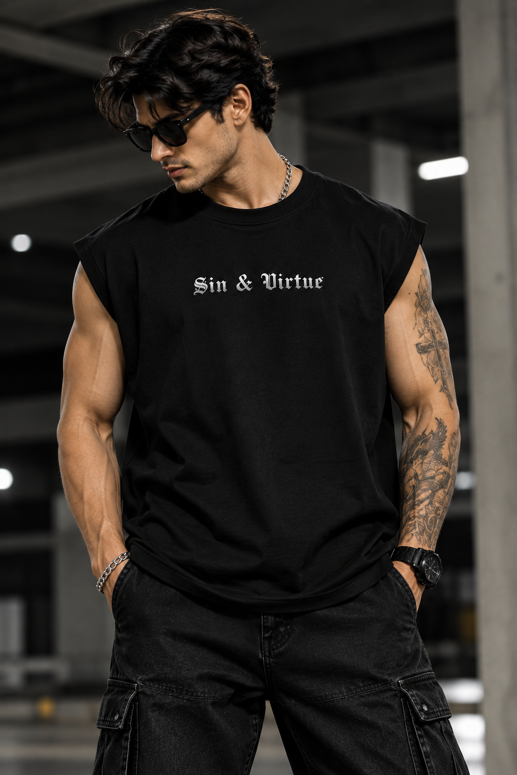 Sin & Virtue Stay Focus Muscle Tee – Black
