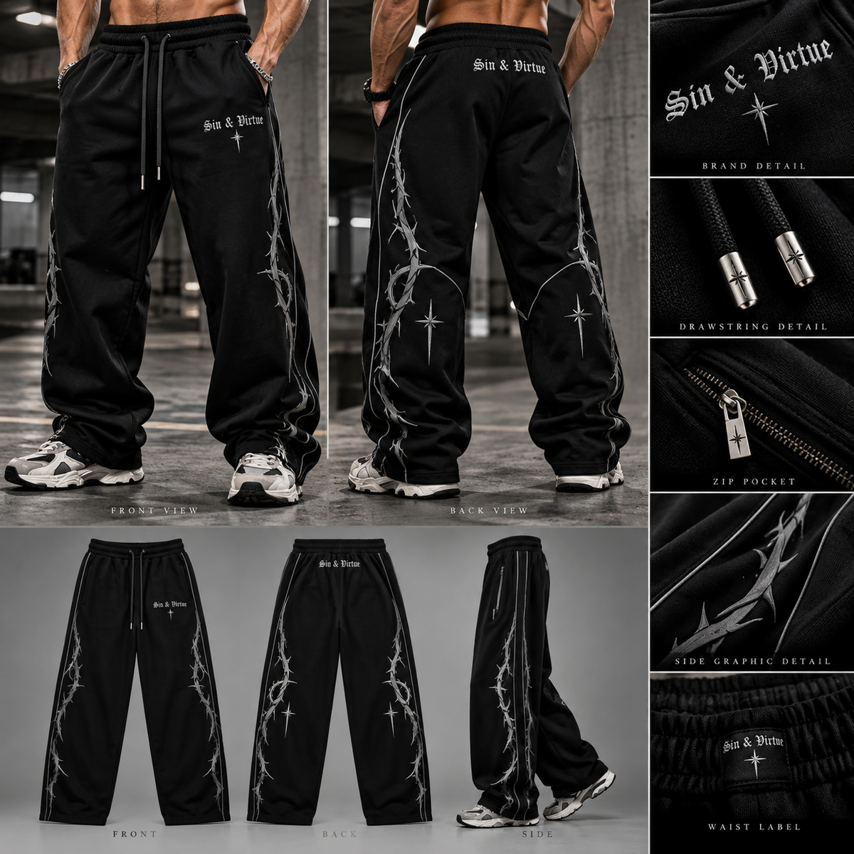 Sin & Virtue Thorn Joggers – Black