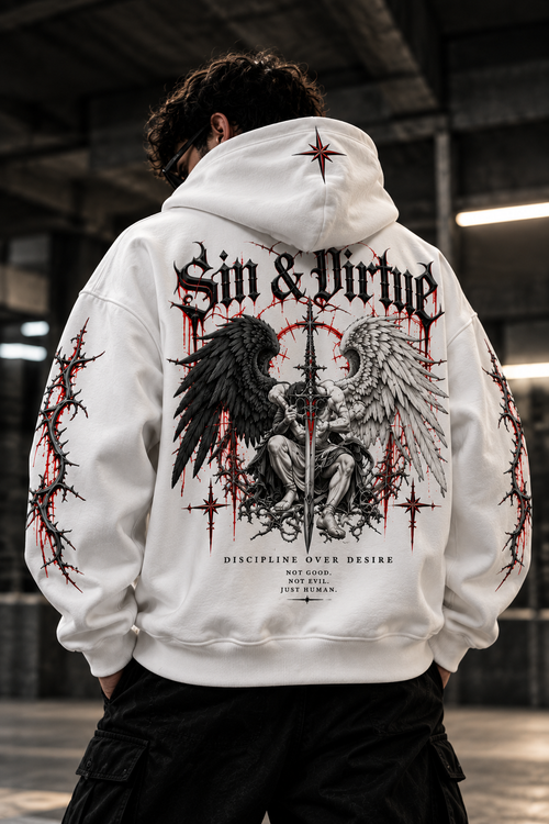 Sin & Virtue Duality Oversized Hoodie – White