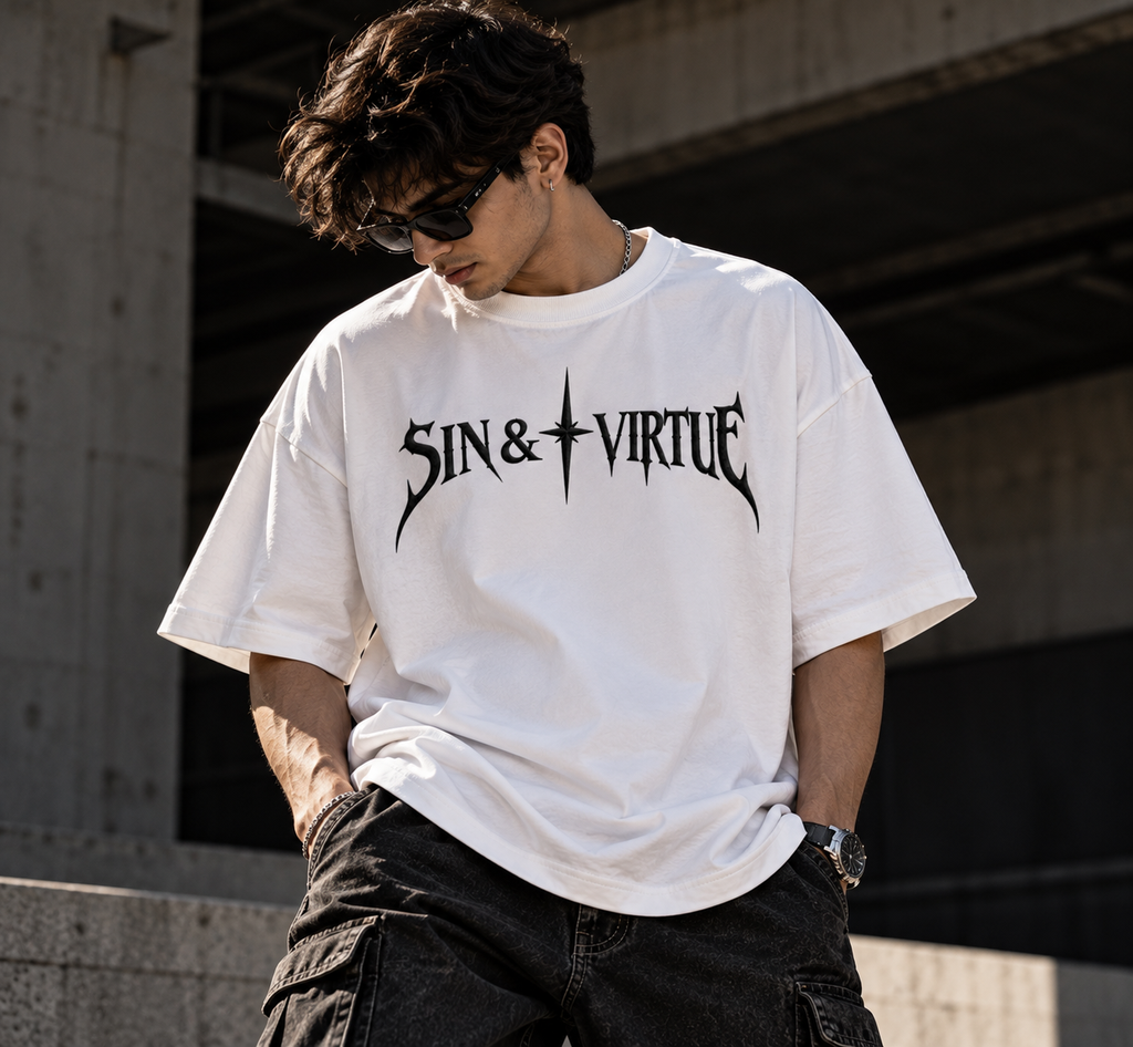 Sin & Virtue Embrace The Duality Oversized T-Shirt – White