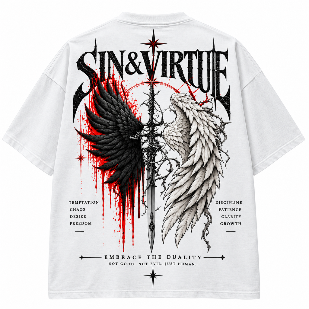 Sin & Virtue Embrace The Duality Oversized T-Shirt – White