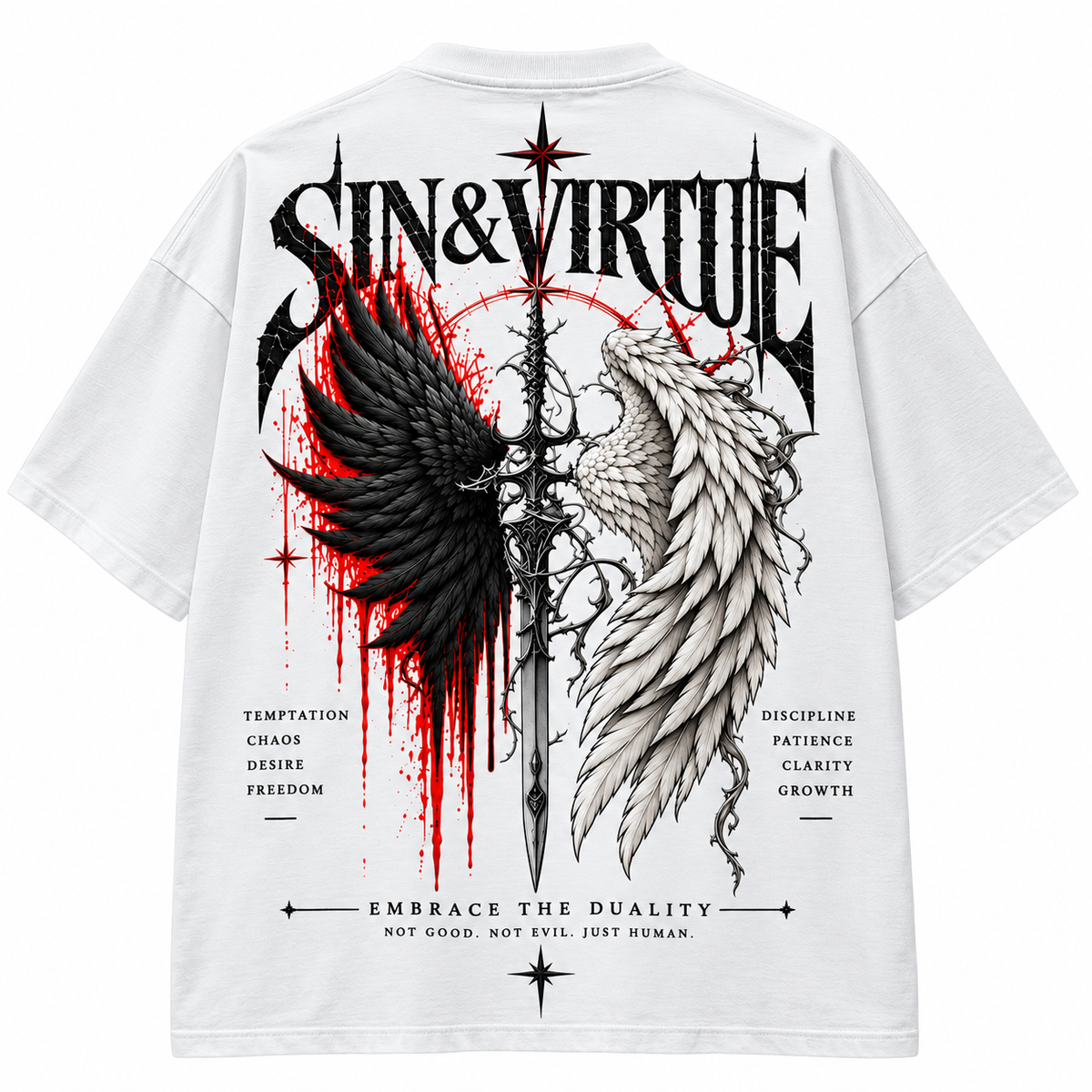 Sin & Virtue Embrace The Duality Oversized T-Shirt – White